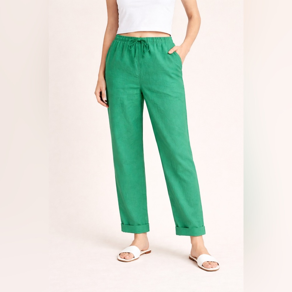 J.Crew Green Linen Blend Straight Leg Pants Women’s 14 Tall Drawstring